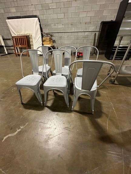 (6x) Gray Metal Table Height Chairs
