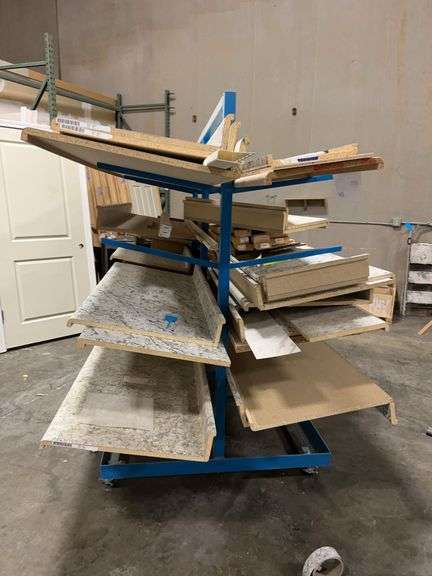 8ft Wide Steel Rolling Rack of Countertops! large Lot
