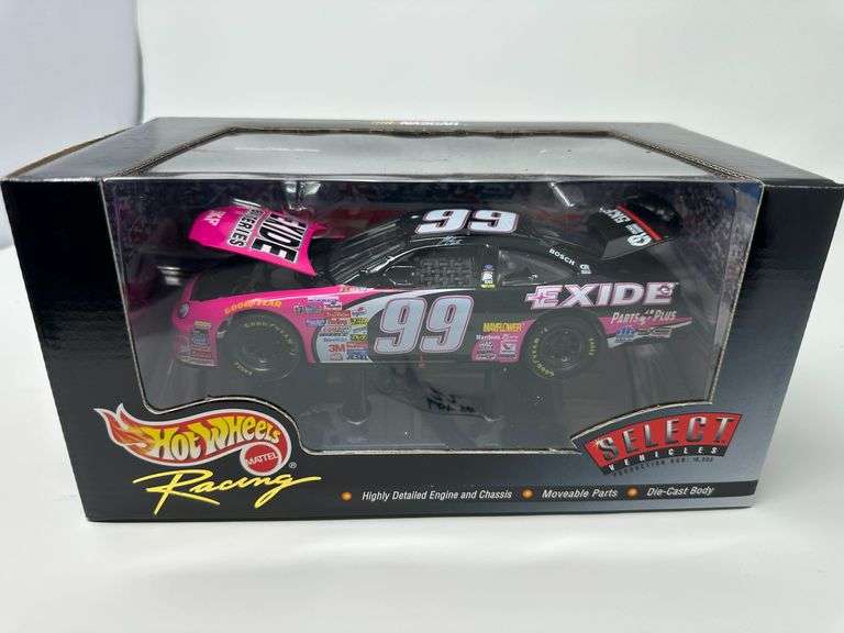 1999 Hot Wheels Select Racing 1:24 (Box w mirror base and window, raised hood and deck lid) Exide #99 Jeff Burton 22776