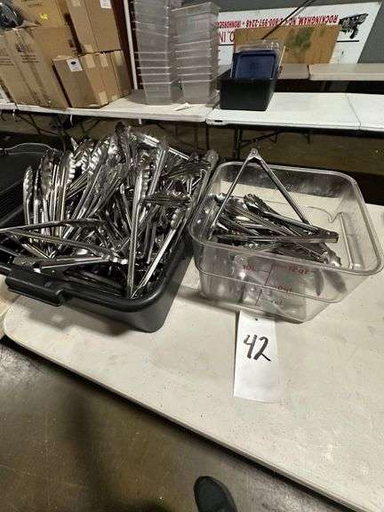 Container of Miscellaneous Metal Kitchen Tongs