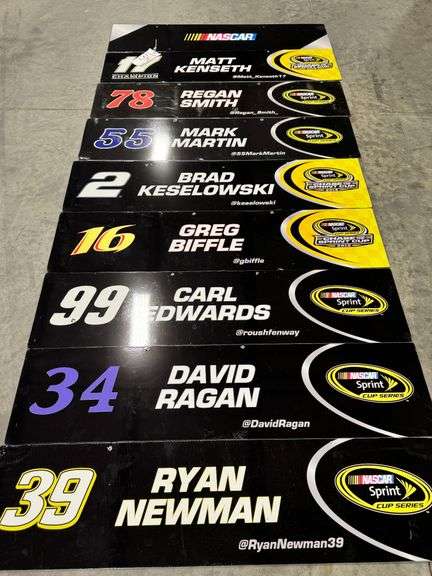 (9) Pit Road Garage Signs - Matt Kenseth, Regan Smith, Mark Martin, Brad Keselowski, Greg Biffle, Carl Edwards, David Ragan, Ryan Newman, NASCAR image