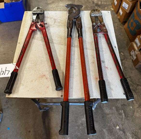 (3x) Assorted Klein and Max Power Heavy Duty Cutters, including Bolt Cutters and 1-3/4 Inch Capacity Cable Cutter. image