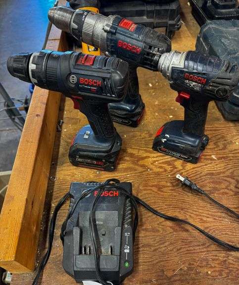 Bosch 18V Lithium-Ion Grouping With Two Cordless Drills, One Impact Driver, Batteries, and Charger image