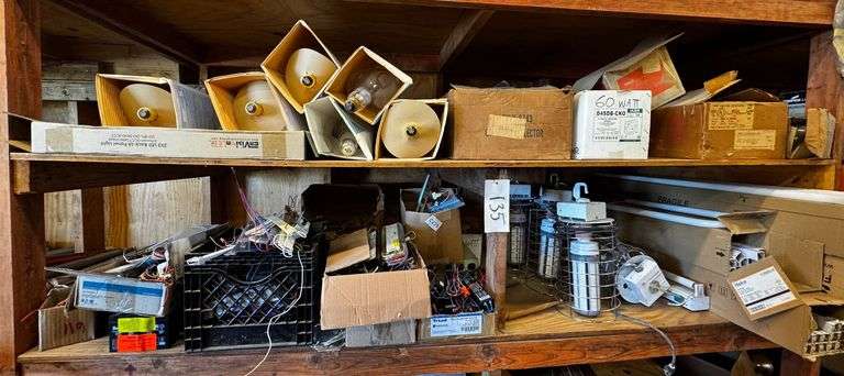 Grouping of Wall Heater, Fluorescent Ballasts, Caged LED Lights, and Fluorescent Tubes image
