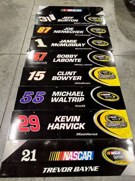 (9) Pit Road Garage Signs - Jeff Burton Joe Nemechek, Jamie McMurray, Bobby Labonte, Clint Bowyer, Michael Waltrip, Kevin Harvick, Trevor Payne, NASCAR image