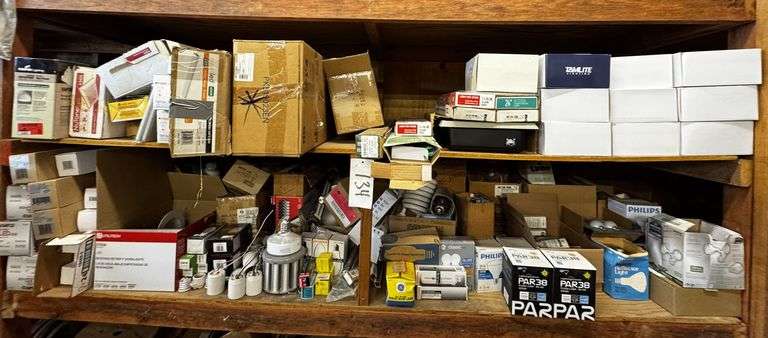 Grouping of New-in-Box LED Exit Signs, Fixtures, and a Large Assortment of Bulbs image