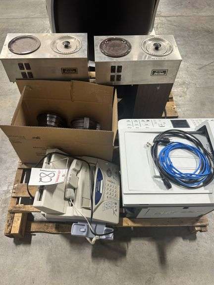 Two Bunn-o-Matic Coffee Makers, HP Printer Copier Fax, Two Punch Clocks, Toaster Oven image