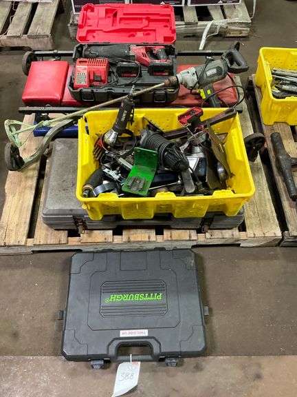 Pittsburgh Socket Set, Milwaukee Sawzall, 2 Creepers, Mixing Drill image