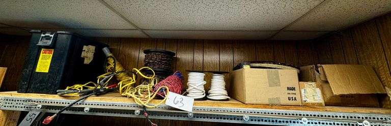 Grouping of Assorted Bosch/DeWalt Tools, Unused Rope, New Caution Tape Rolls , Puller, Bender, and Electrical Components. image