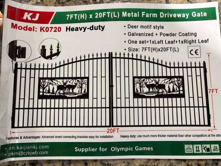 K0720 7' x 20' Deer Motif Metal Farm Driveway Gate image