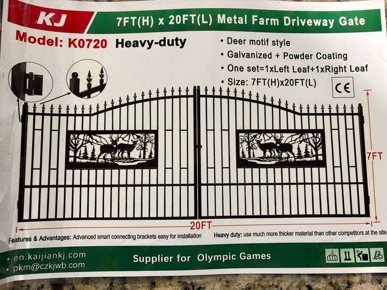K0720 7' x 20' Deer Motif Metal Farm Driveway Gate image