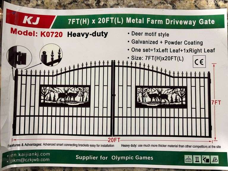 K0720 7' x 20' Deer Motif Metal Farm Driveway Gate image