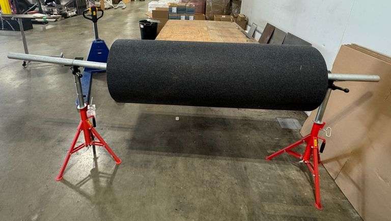 Large Roll of Black Automotive / Marine Grade Drawer Carpeting Supported by Two VEVOR Stands image