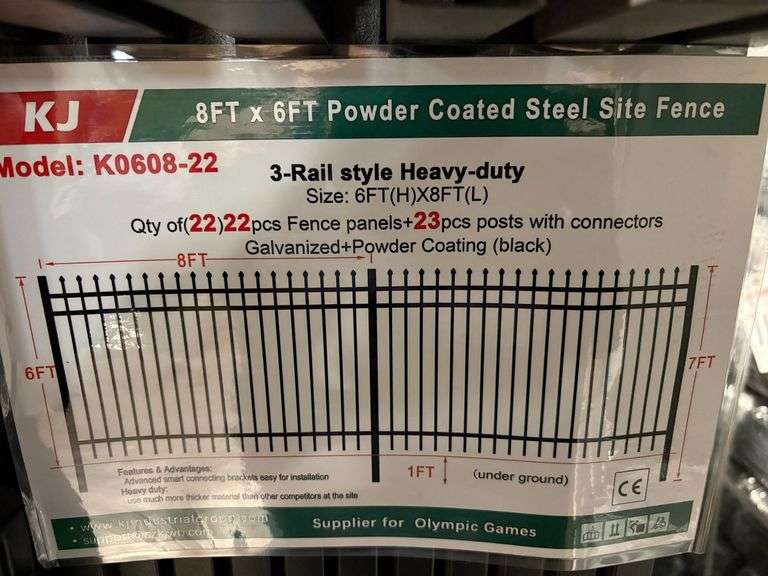 K0608-22 8' x 6' Powder Coated Steel Site Fence image