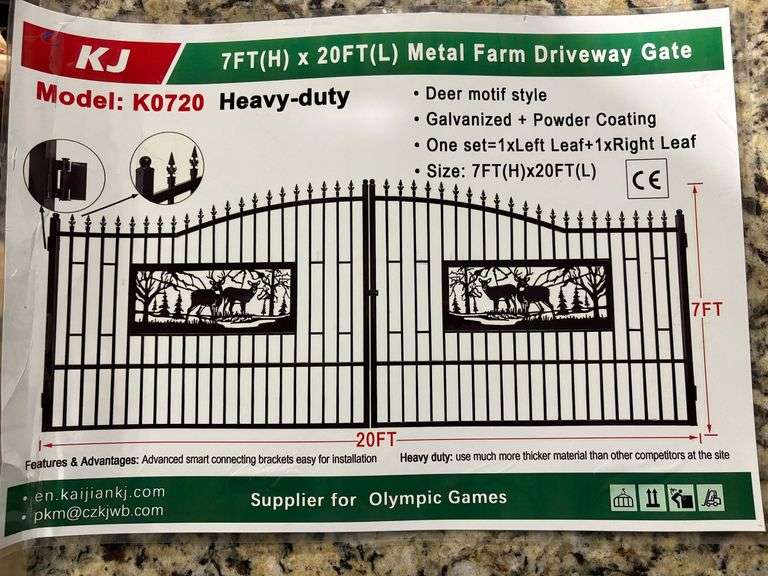 K0720 7' x 20' Deer Motif Metal Farm Driveway Gate image