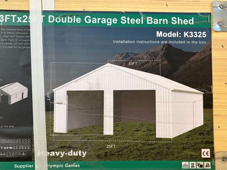K3325 33' x 25' Double Garage Steel Barn Shed Kit image