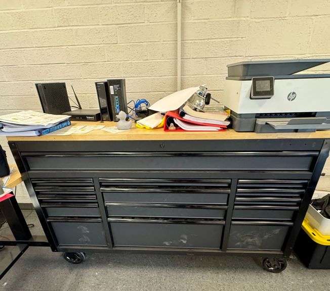 Husky 61 in. 15-Drawer Heavy Duty Mobile Workbench with Solid Wood Top image