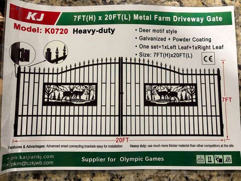 K0720 7' x 20' Deer Motif Metal Farm Driveway Gate image