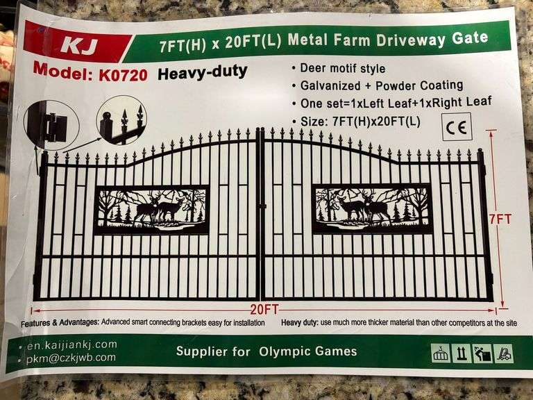 K0720 7' x 20' Deer Motif Metal Farm Driveway Gate image