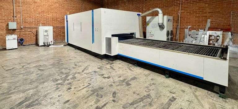 Fiber Laser Cutting Machine by YAWEI (Model HLA3015-3KW) with Cooling System, Air Compressor, Fume Extractor, Voltage Stabilizer/Transformer, and Electrical Control Cabinet, 2022 image