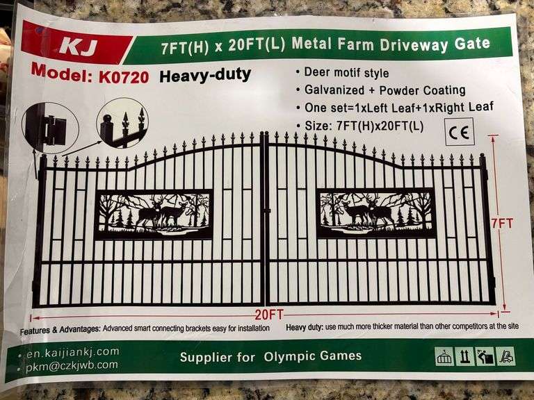 K0720 7' x 20' Deer Motif Metal Farm Driveway Gate image