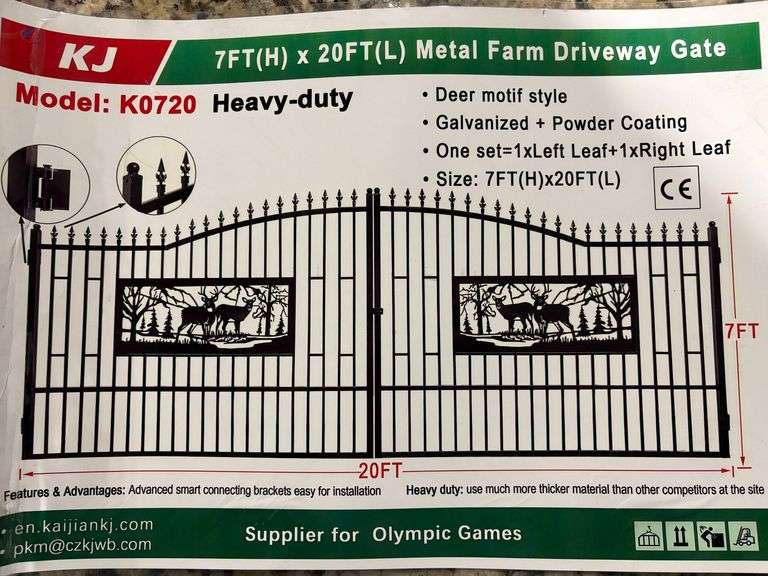 K0720 7' x 20' Deer Motif Metal Farm Driveway Gate image