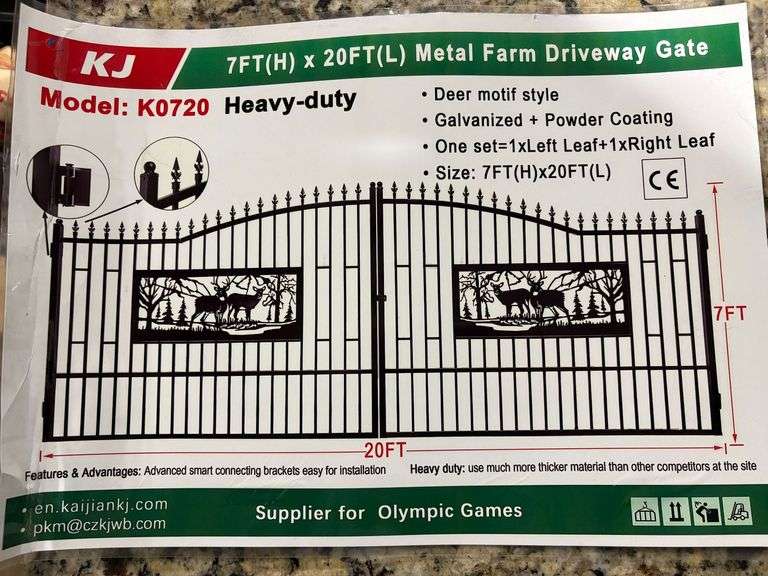 K0720 7' x 20' Deer Motif Metal Farm Driveway Gate image
