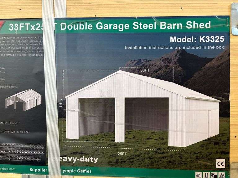 K3325 33' x 25' Double Garage Steel Barn Shed Kit image