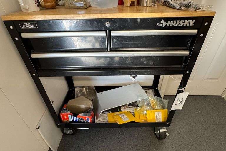 Husky 36 in. 3-Drawer Rolling Tool Cart with Hardwood Top image