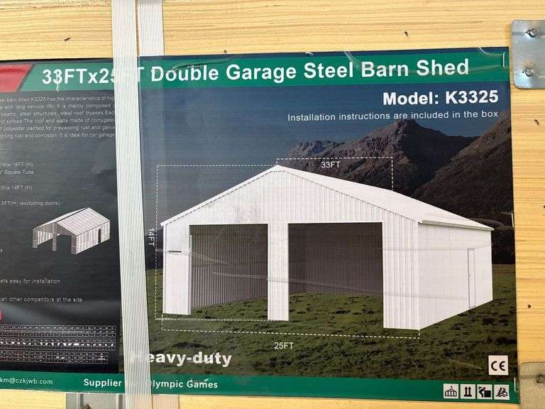 K3325 33' x 25' Double Garage Steel Barn Shed Kit image