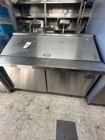 Entree Stainless Steel Prep Table w/Refrigerator Storage image