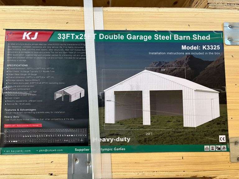 K3325 33' x 25' Double Garage Steel Barn Shed Kit image