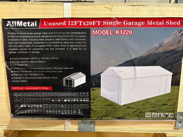 K1220 12' x 20' Single Garage Metal Shed Kit image