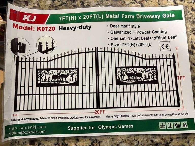 K0720 7' x 20' Deer Motif Metal Farm Driveway Gate image