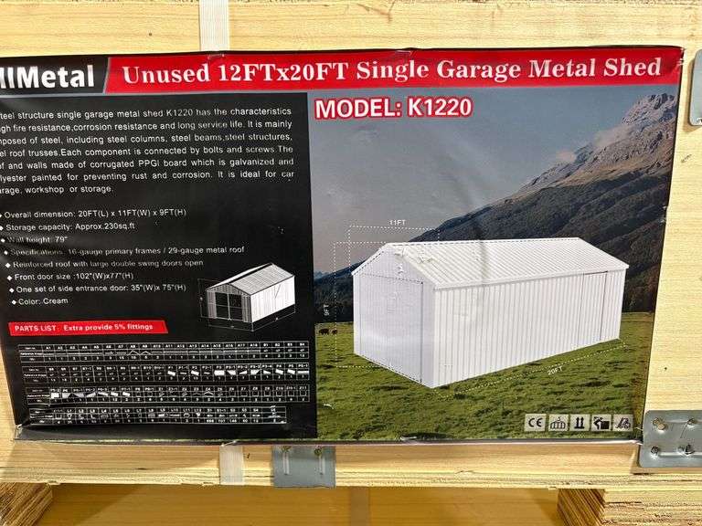 K1220 12' x 20' Single Garage Metal Shed Kit image