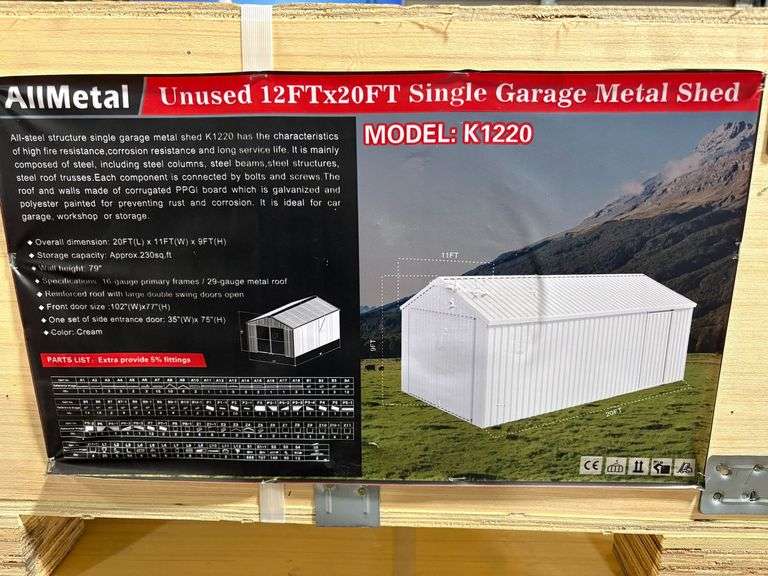 K1220 12' x 20' Single Garage Metal Shed Kit image