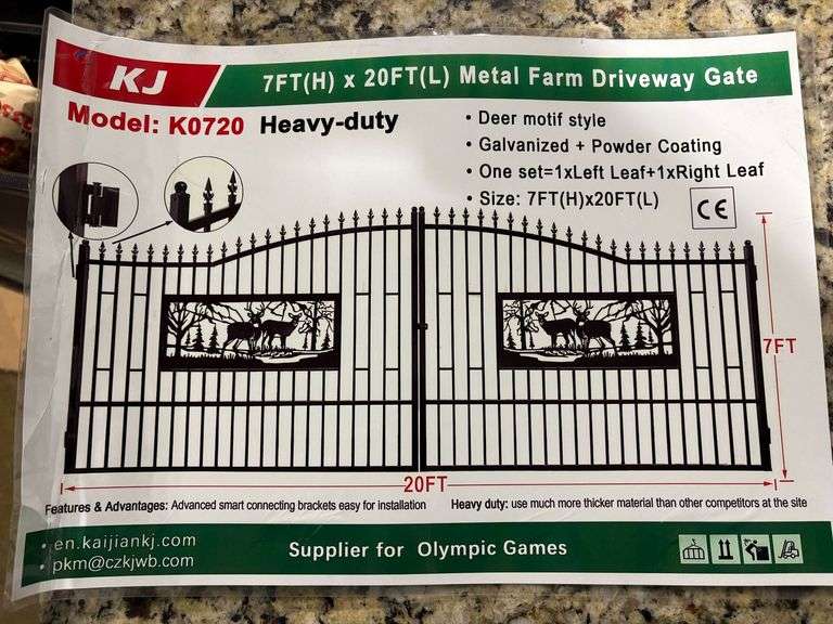 K0720 7' x 20' Deer Motif Metal Farm Driveway Gate image