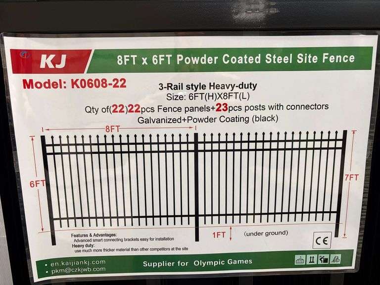 K0608-22 8' x 6' Powder Coated Steel Site Fence image