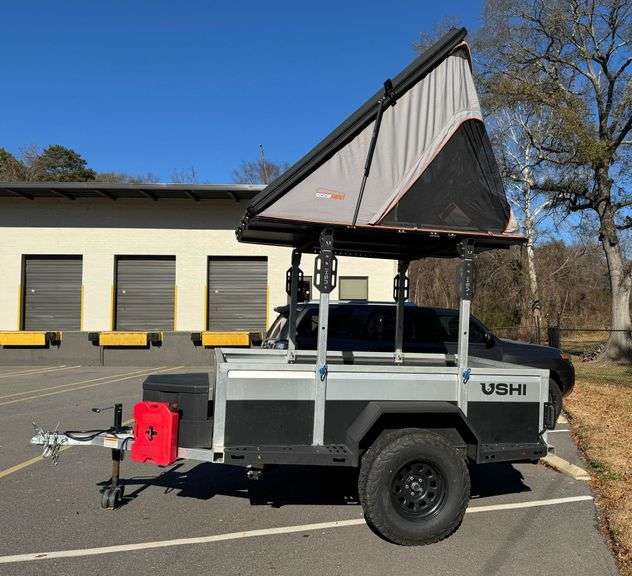 USHI Off-Road Utility Trailer With Roofnest Rooftop Tent and Elevated Rack System image