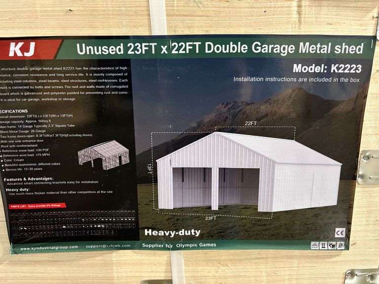 K2223 22' x 23' Double Garage Metal Shed Kit image