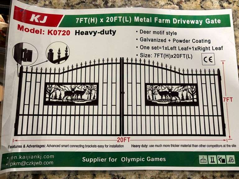 K0720 7' x 20' Deer Motif Metal Farm Driveway Gate image