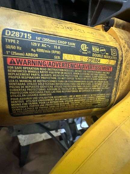 DeWalt 14" Chop Saw w/ extra blade & Fiber Wheels