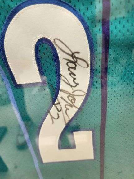 Larry Johnson Autographed Framed and Matted Charlotte Hornets Jersey
