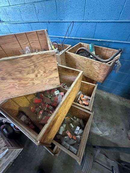 8 Drawer Stack Loaded w/ Unopened Hardware in Blister Packs for resale. Several spools of wire, and a case of unopened AntiFreeze Gallon Bottles