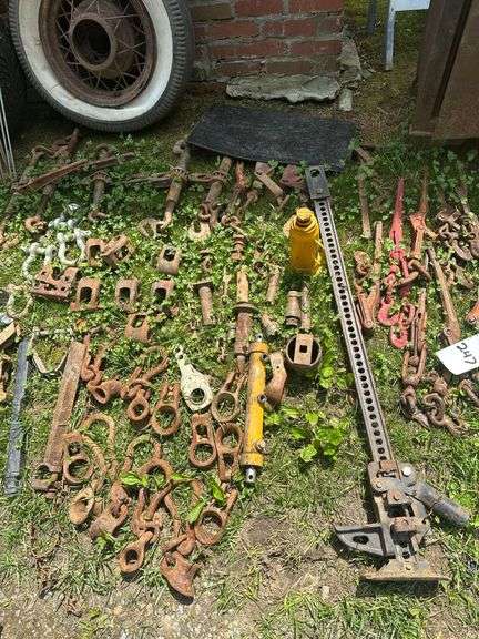 Lot of Assorted Steel Shackles, Fittings, Binders, & other Freight Rigging Tools