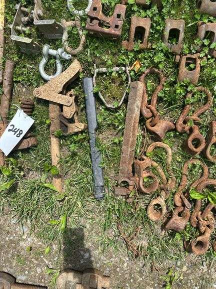 Lot of Assorted Steel Shackles, Fittings, Binders, & other Freight Rigging Tools