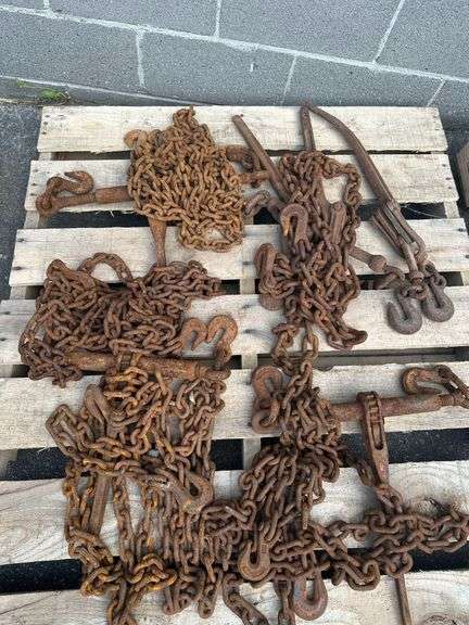 Lot of 4 Sets of Freight Chains & Binders
