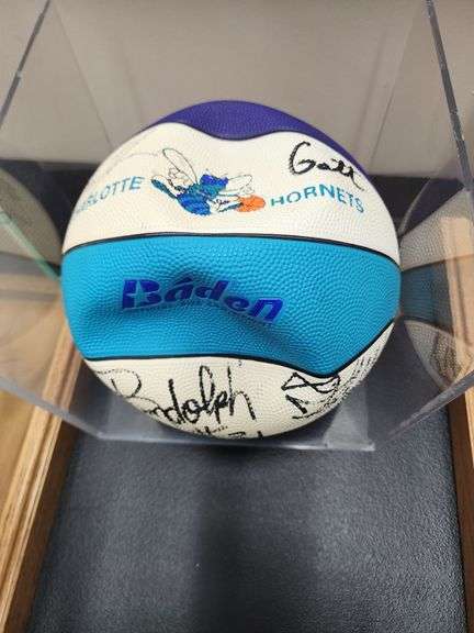 1990's Charlotte Hornets Team Signed Ball in Display Case