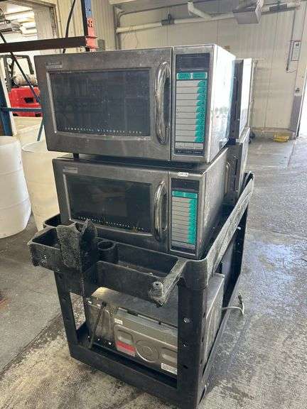 Six Commercial Microwaves on rolling cart