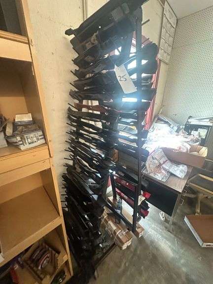 Lot of Large A-Frame Rack of Replacement Lawn Mower Blades